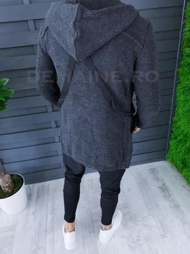 Cardigan barbati gri inchis cu gluga slim fit ZR T3615 90-3